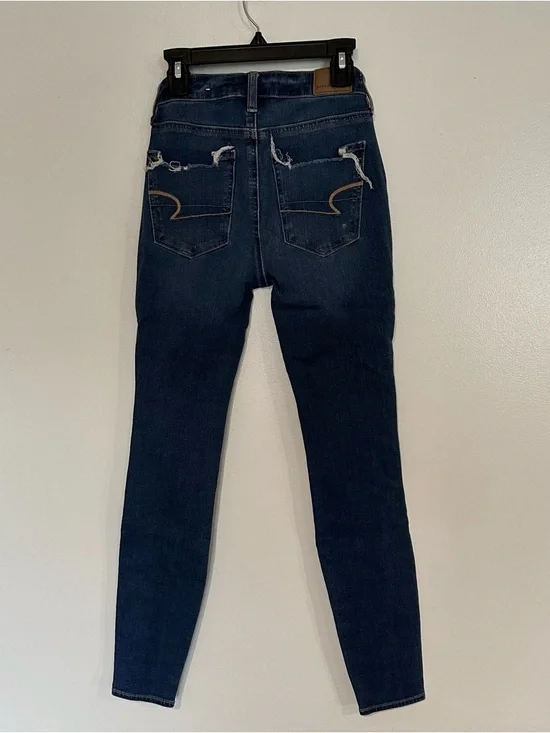 American Eagle Dark Blue Distressed Skinny Jeans Jegging 00 AEO - Picture 2 of 6